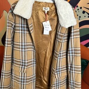 Nordstrom Tan and White Bomber Jacket with Cozy Collar